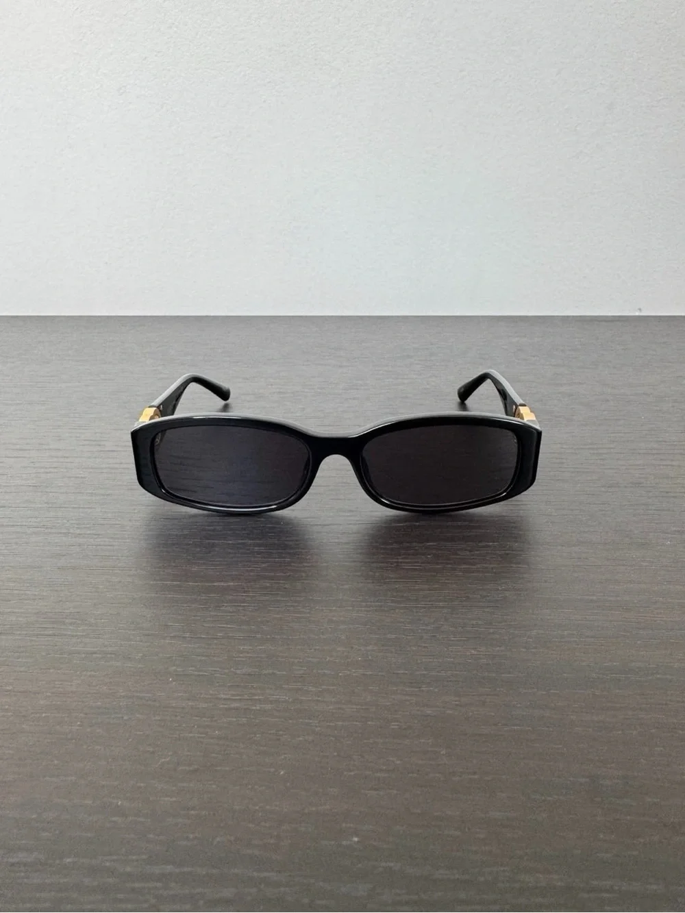Gucci Black Rectangular Women's Sunglasses with Gold Accents
